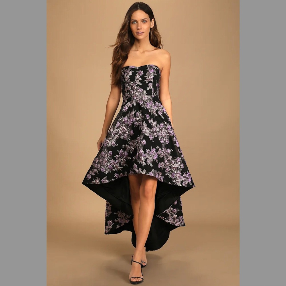 Lulus Floral All Romance Jacquard Strapless High-Low Formal Gown Dress SMALL - Picture 2 of 9